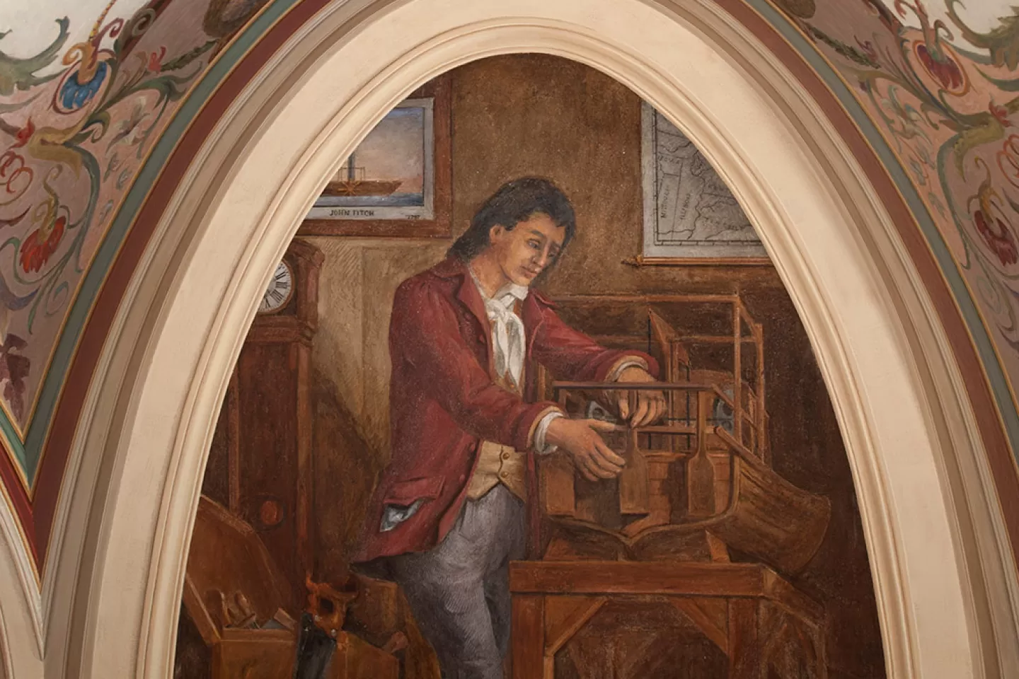 Fresco of John Fitch in the Brumidi Corridors after conservation.