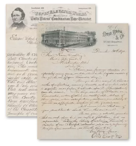 Correspondence from the 1800s revealed several companies were eager to be selected to install the prominent building's first elevator.