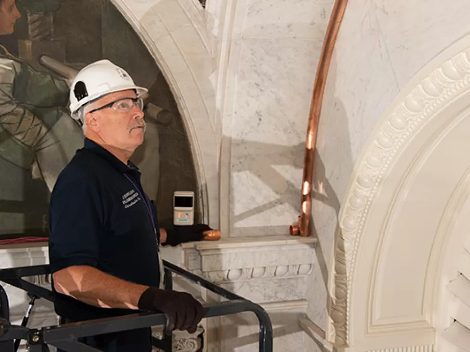 AOC Plumbing crew member in the Library of Congress Thomas Jefferson Building.