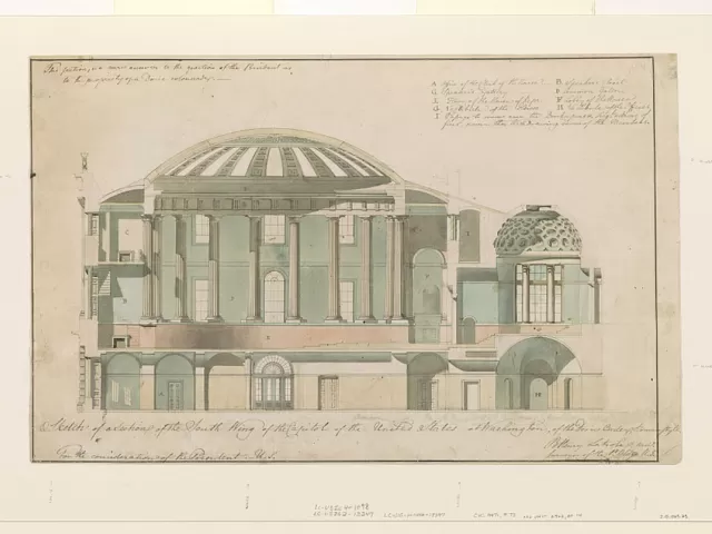 Drawing of a building interior.
