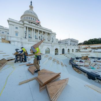 View of the north congressional stand under construction for the 2021 inauguration.