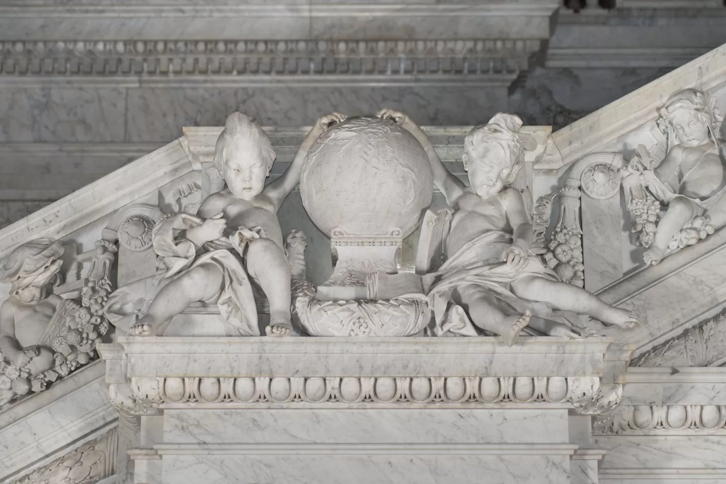 Detail view of a stairway in the Thomas Jefferson Building's Great Hall.