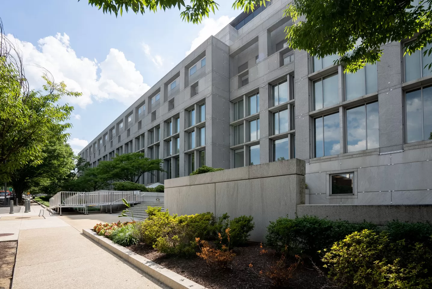 Exterior view of the Thurgood Marshall Federal Judiciary Building in Washington, DC.