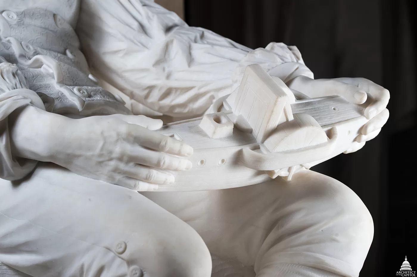 Detail of marble steamboat from the Robert Fulton statue in the National Statuary Hall Collection.