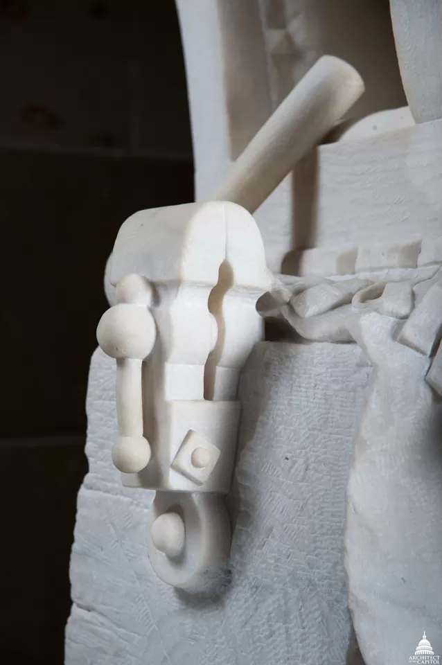 Detail of tools from the Robert Fulton statue in the National Statuary Hall Collection.