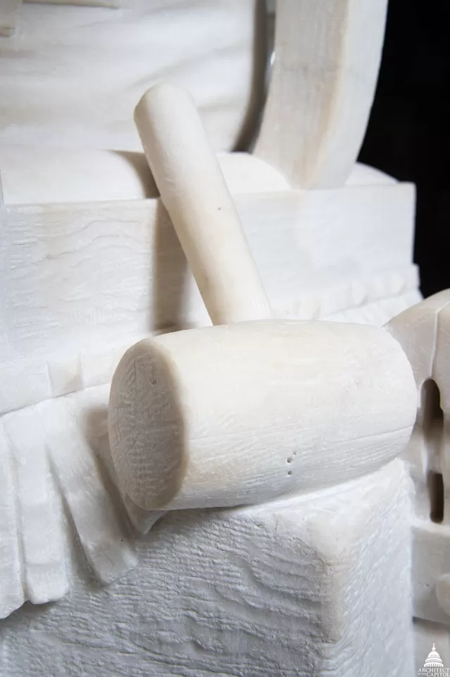 Detail of tools from the Robert Fulton statue in the National Statuary Hall Collection.