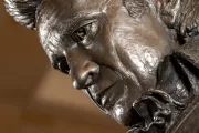 Close up of the face in Johnny Cash's statue.