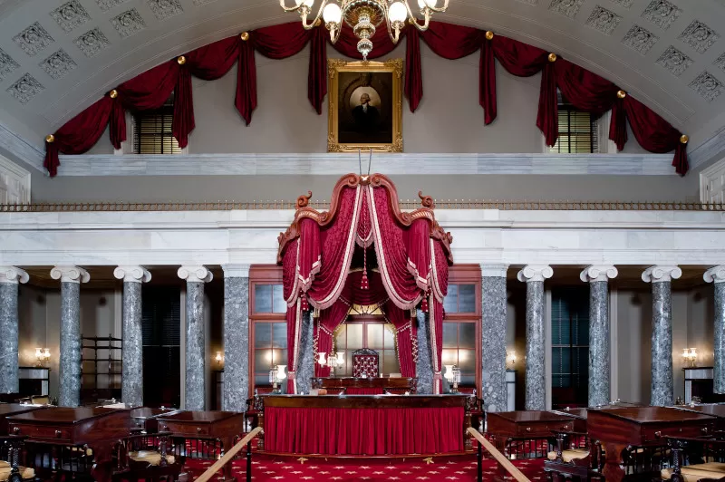 The Old Senate Chamber was restored in 1976 for America’s bicentennial.