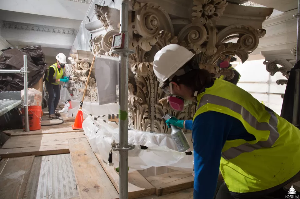 Conservators consolidate the stone, strengthening it against the elements.