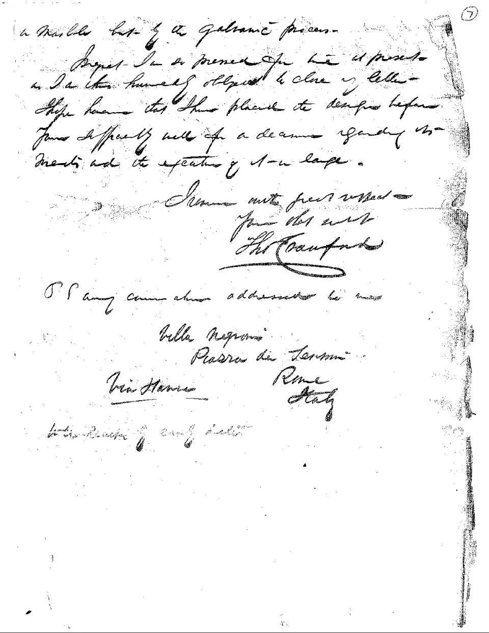 Final page of the letter Thomas Crawford wrote to Captain Montgomery Meigs about the pediment.
