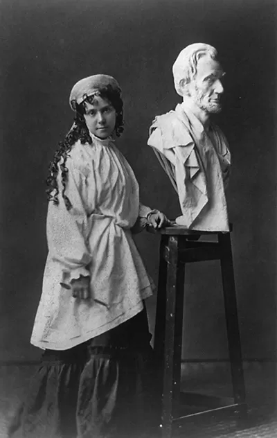 Vinnie Ream at work on her Lincoln bust, which rests upon the stand she used in the White House while President Lincoln posed for her.