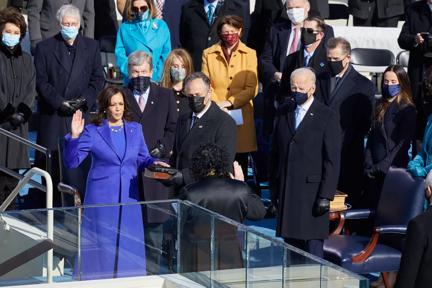 Vice President Kamala Harris takes the oath during inauguration in 2021.