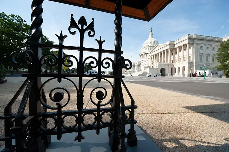 View of the U.S. Capitol's East Front from under the north trolley stop trellis.