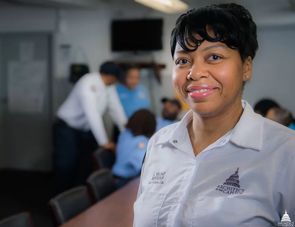 AOC's LaTisha Williams, custodial worker supervisor in the House Office Buildings Day Cleaning division.