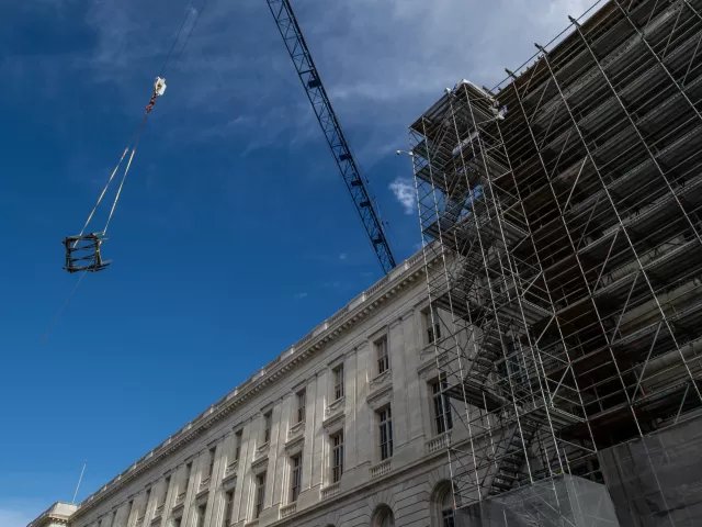 Construction work continues in the Cannon Building's west wing.