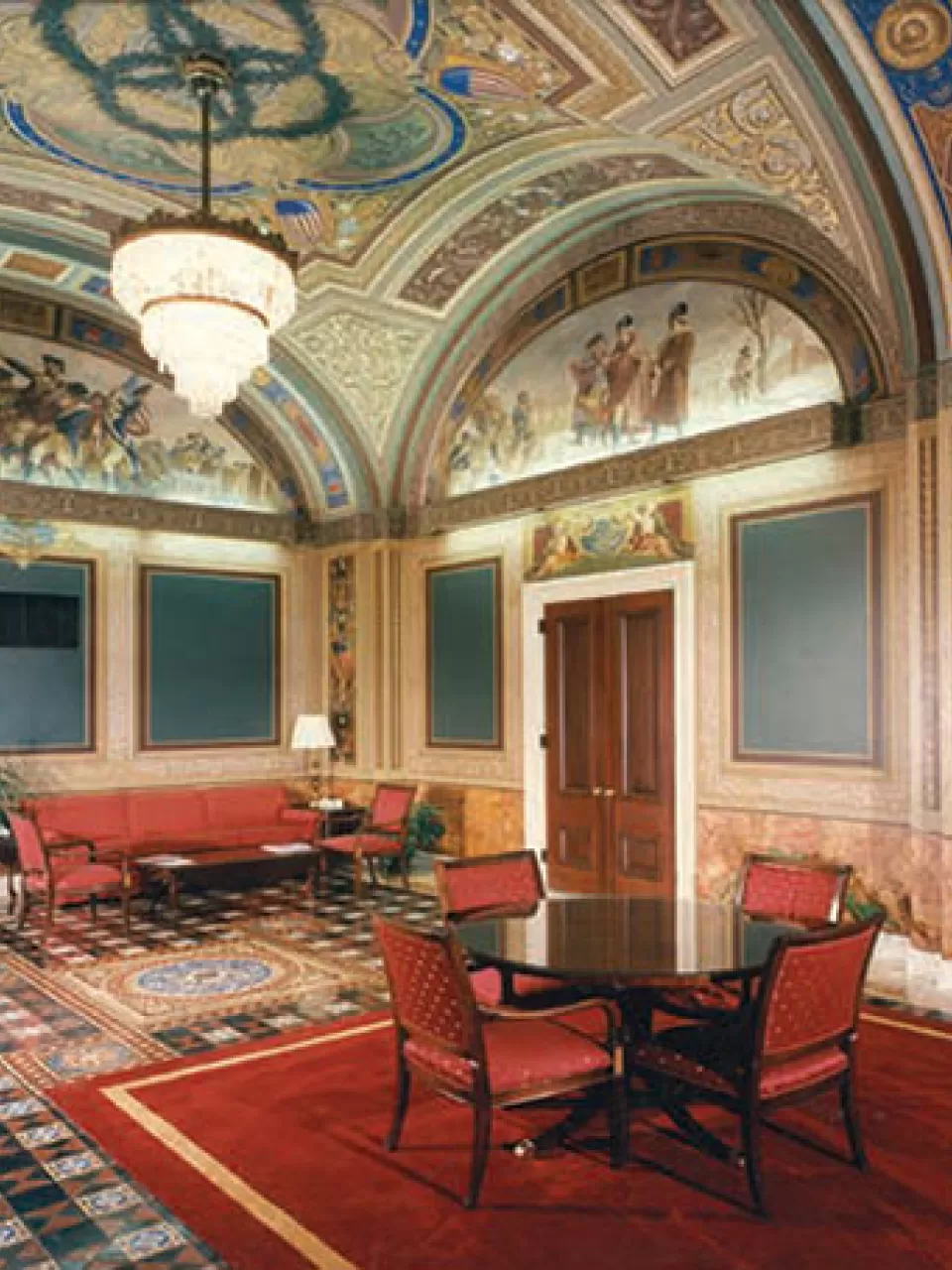 Room S-128 of the U.S. Capitol was originally designed for the Senate Military Affairs Committee.